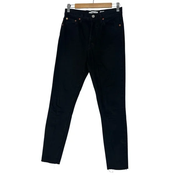 RE/DONE Jeans Womens 28 Black Originals High Rise Ankle Crop Button Fly Grunge - Picture 1 of 9